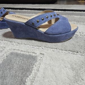 Cordani Blue Suede Wedge Slide with Stud Detail